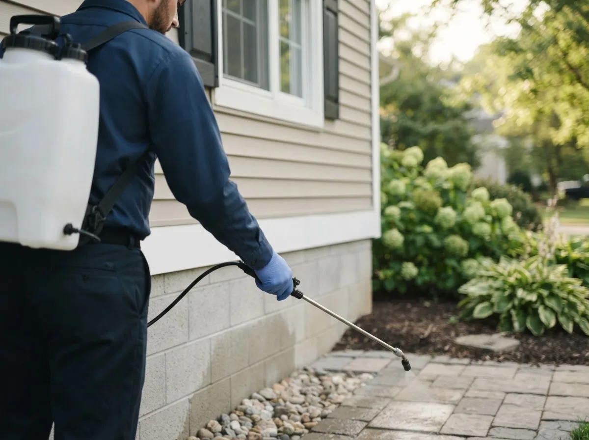 Pest control technician inspecting a home in Headrick, OK